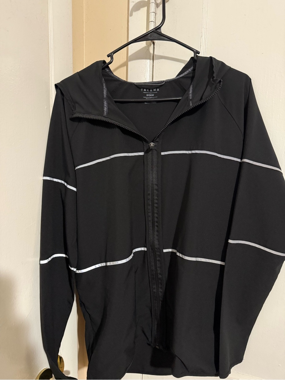 TACKMA Black Hooded Zip-Up Jacket with Reflective Stripes